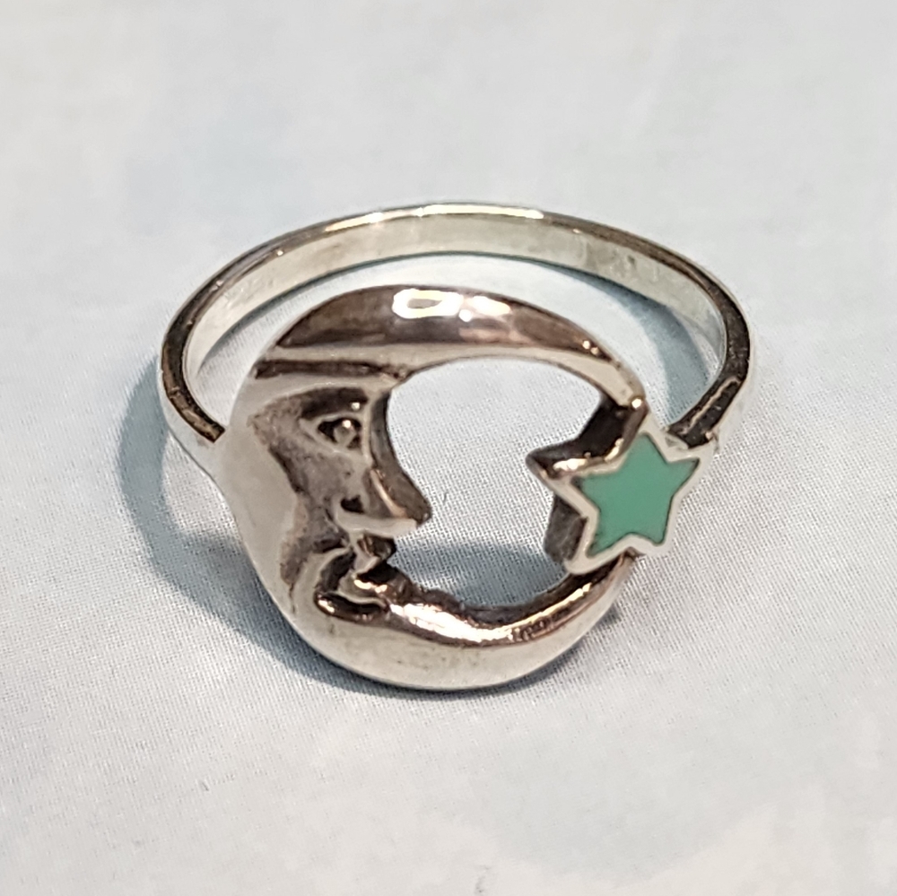 Sterling and Turquoise Moon and Star Ring